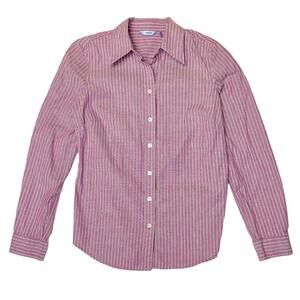Pink White Stripe Button-Down Shirt Fitted Stretch Small